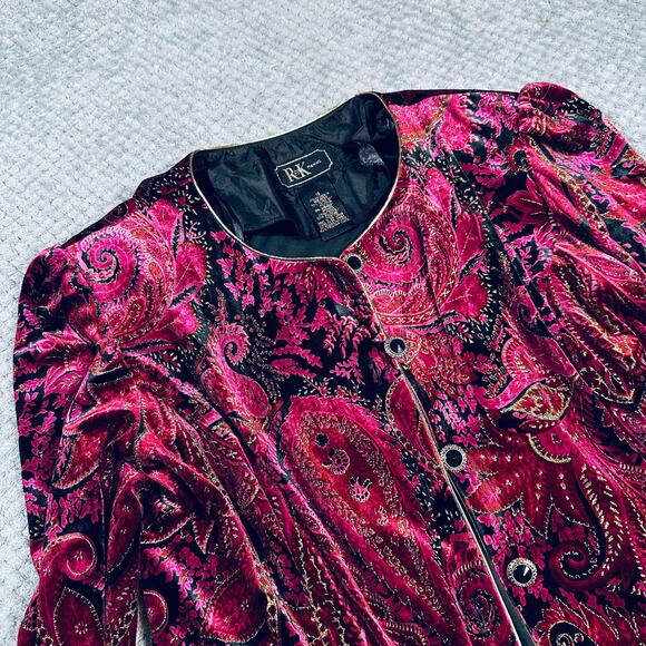 Vintage R&K Evening Gorgeous Purple Crushed Velour Paisley Evening Jacket Blazer - Picture 3 of 7